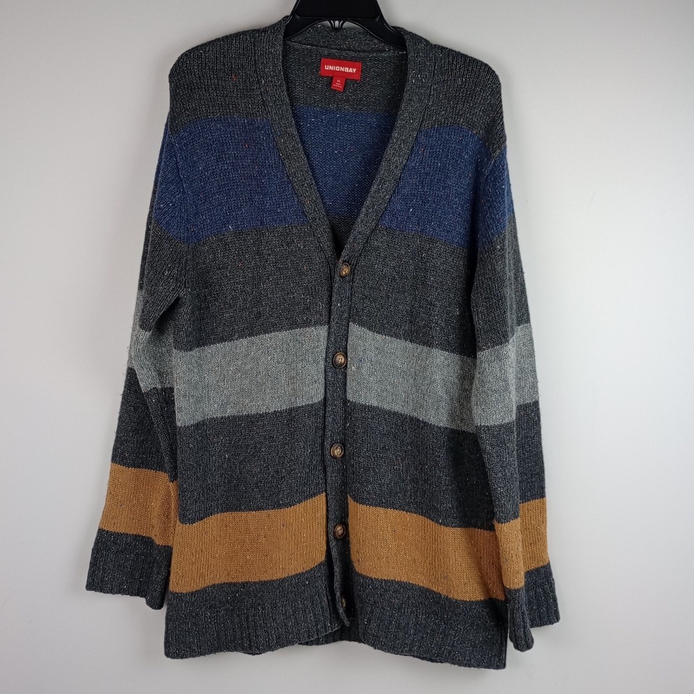 Unionbay Mens XL Multicolor Striped Knit Vneck Button Down Cardigan Sweater